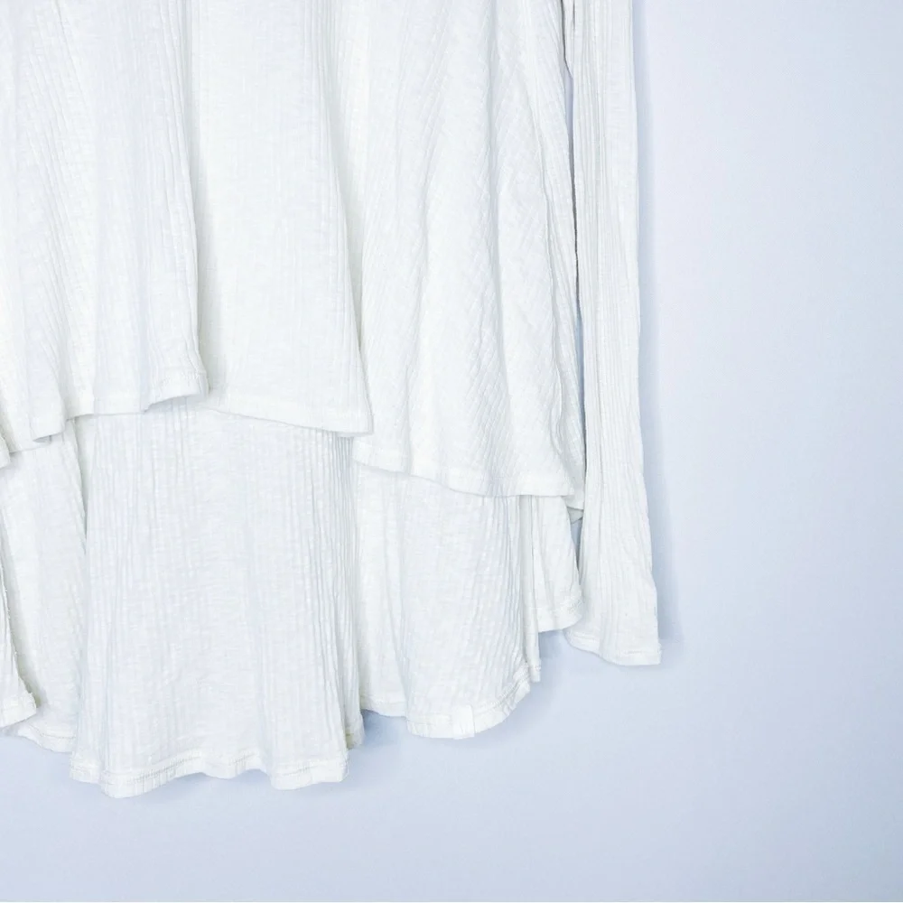 Free People - Off White High Low Ribbed Long Sleeve Top